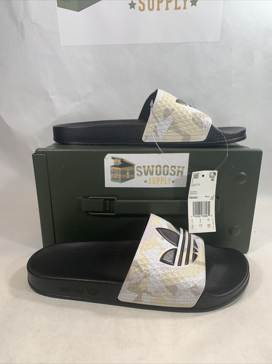 new men\'s 9 Adidas Adilette Slides Sandals Camo Sand Black FW4391 Made in Italy Adidas Adilette Slides Sandals Slippers Camo Sand Black Mens  main image 4