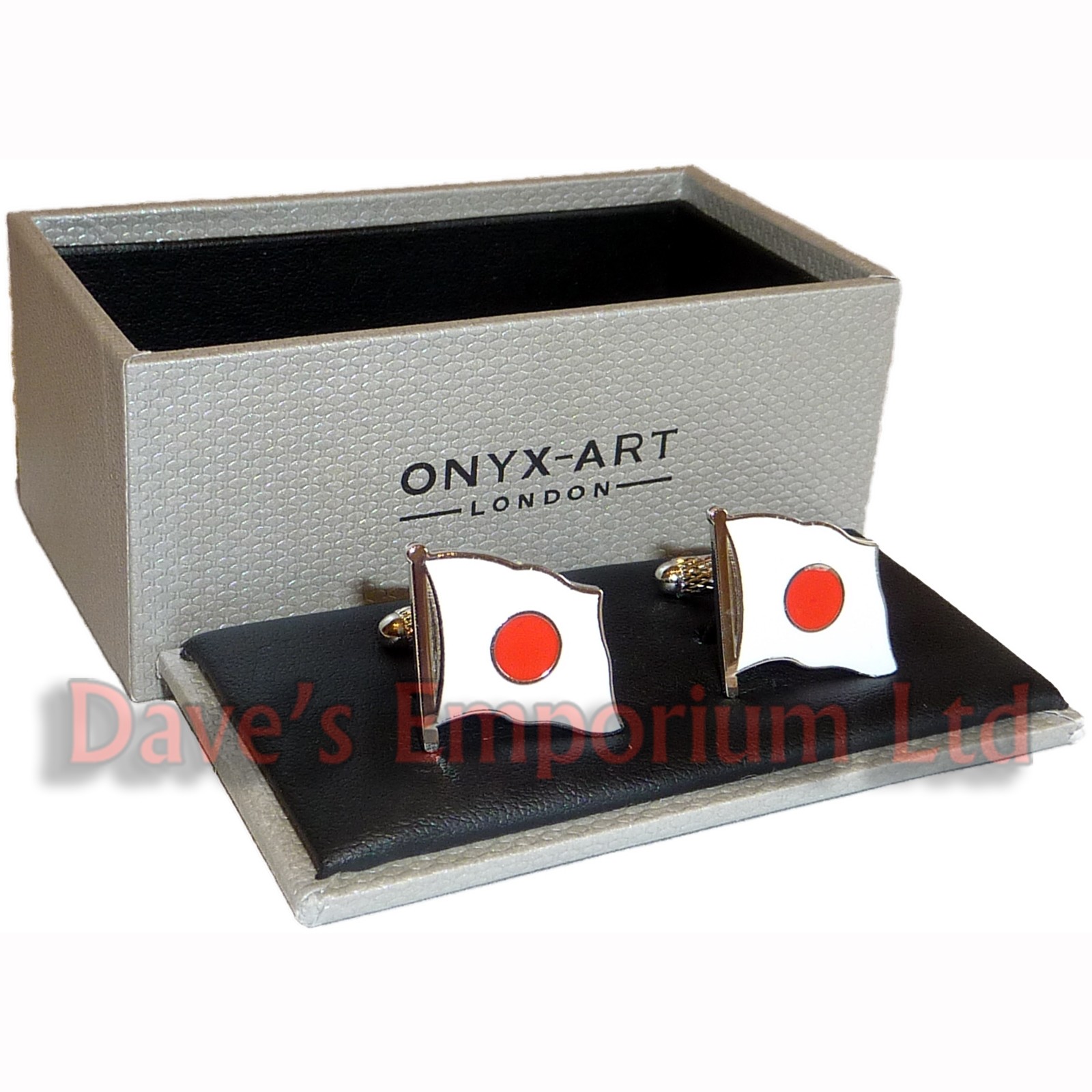 Japanese Flag Cufflinks by Onyx Art - Gift Boxed - Japan Hinomaru Cuff Links