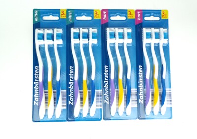 6 Zahnbürsten Handzahnbürsten Mundhygiene Bad hart/mittelhart 2 x3er Pack bunt