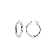 3x15mm Diamond-Cut Round Dainty Click-Top Sterling Silver Small Hoop Earrings