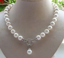 6/8/10/12/14mm White South Sea Shell Pearl Round Beads Pendant Necklace 14-32''