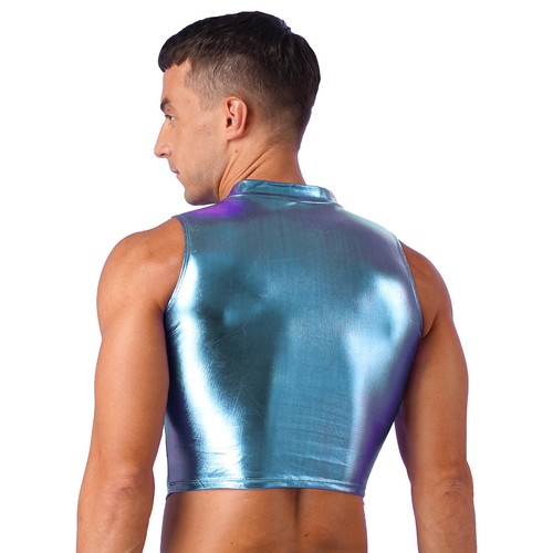 UK Mens Glossy Cropped Vest Wet Look Patent Leather Crop Top Shirt Clubwear Tee - Picture 83 of 91