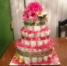 DIAPER CAKE 2  HELLO KITTY  GIRL  BABY SHOWER  PINK  FLORAL  BABY SHOWER