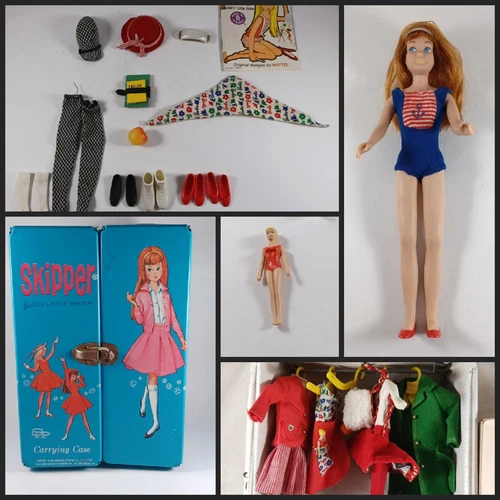 Vintage 1964 Skipper Barbie Doll Carrying Case Outfits Accessories HAS MINI DOLL