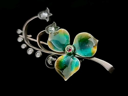 Broche prendedor flor lirio del valle diamante oro 14K victoriano imperial joyería - Imagen 24 de 24