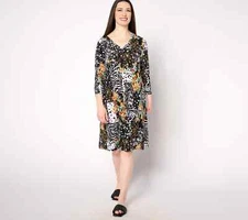Attitudes by Renee Como Jersey 3/4 Sleeve Dress-Wild Meadows-Medium A643331 NEW