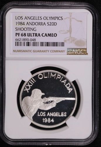 1984 ANDORRA - Los Angeles Olympics - Shooting - Silver 20 Diners - NGC PF 68 UC