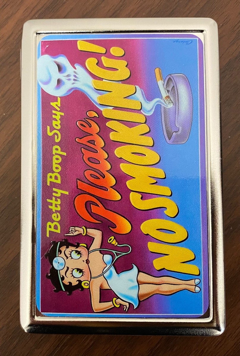 Betty Boop No Smoking Theme Silver Metal Cigarette Case RFID Protection  Wallet