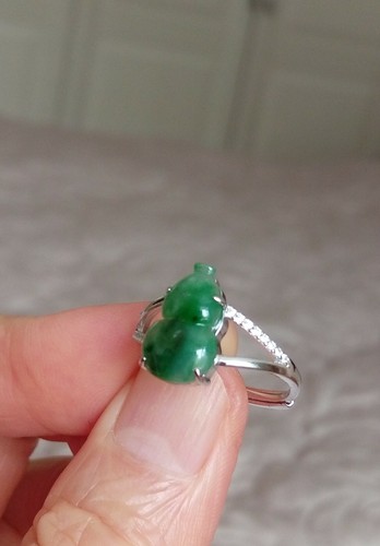 Certified Natural Grade A Icy Green jadeite jade Ring w. S925 Base Free Size - Picture 6 of 9