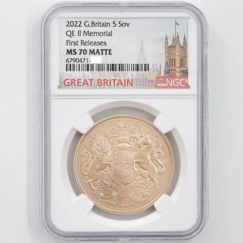 2022 Great Britain QE II Memorial 5 Pounds Gold Coin NGC MS 70 MATTE FR