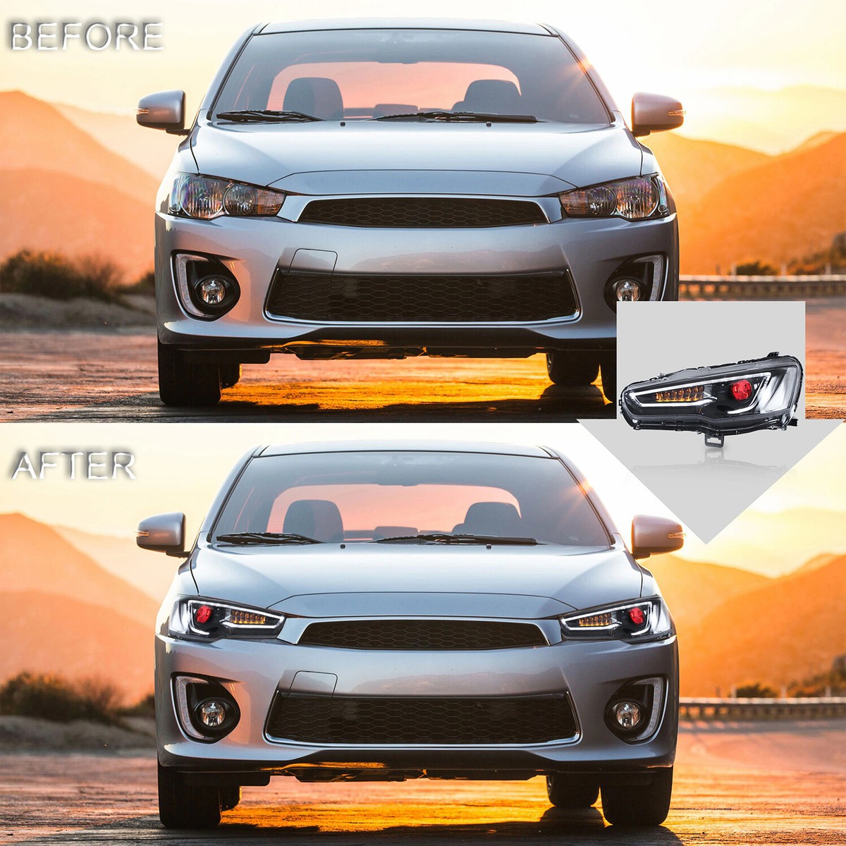 Juego De Faros Negros Con Ojos De Demonio + Luces Traseras Ahumadas Para Mitsubishi Lancer 2008-2017 - VLAND
