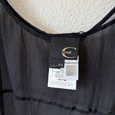 Just Cavalli Roberto Cavalli Black Crinkle Sheer Sleeveless Slip