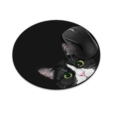 Non-Slip Round Mousepad, Black White Tuxedo Cat Mouse Pad for Home, Office an...