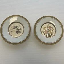 Set Of 2 “The art Of Chokin” Japan Decorative  6” Hanging Plates, Gold Trimmed
