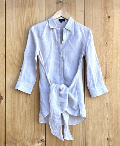 Theory Linen Tan Button Up Blouse Top Sz P - 第 1/5 張圖片