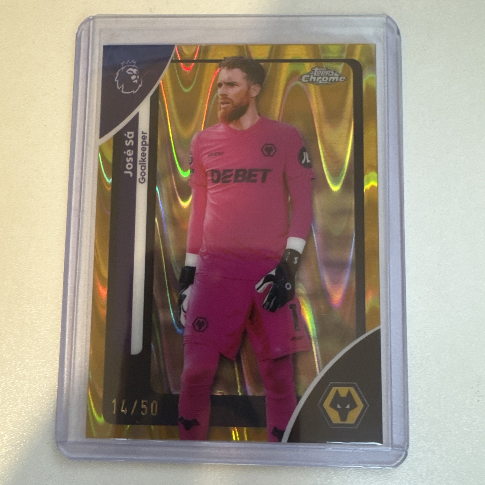 Jose Sa 2025-26 Topps Chrome Premier League Gold RayWave Refractor Base /50 #199