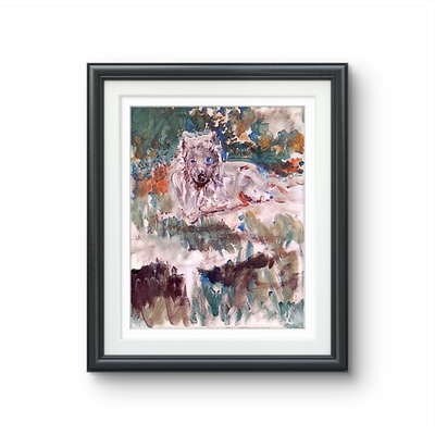#ad White Wolf In Shade Colorful Neo Expressionist Original Wall Art $150.00
