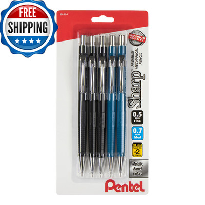Pentel Sharp Mechanical Pencil 0.7mm Black Blue Barrel 5-Pack P2057BP5AC