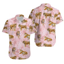 Tropical Jungle Wild Tiger Hawaiian Shirt Men Safari Animal Lover Aloha