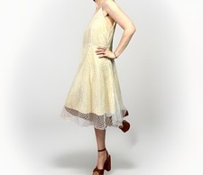 Sparkling Glitter Yellow Evening Dress uk 14-16 A Line Lined Geometric Sleeveles