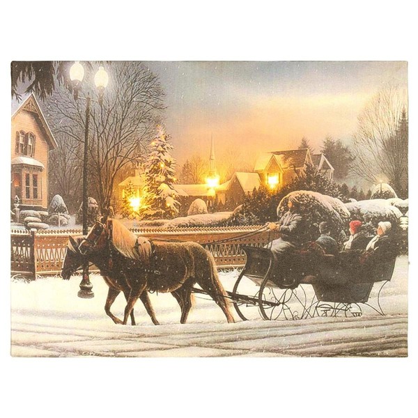 "Leinwand Mit Beleuchtung Inklusive 3 LED \"Weihnachtsschlitten\" Timer 30 X 40 Cm"-image