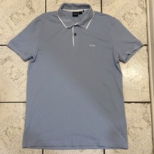 Hugo Boss Short Sleeve Polo Shirt Logo Baby Blue Men  s Size Large Cotton