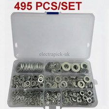 495pcs Flat Washer M3 M4 M5 M6 M8 M10 M12 Stainless Steel Washers Assortment Kit