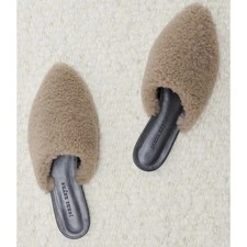 Jenni Kayne Shearling Mule Taupe Pointed Toe Slide Flat Made in Italy Size 37