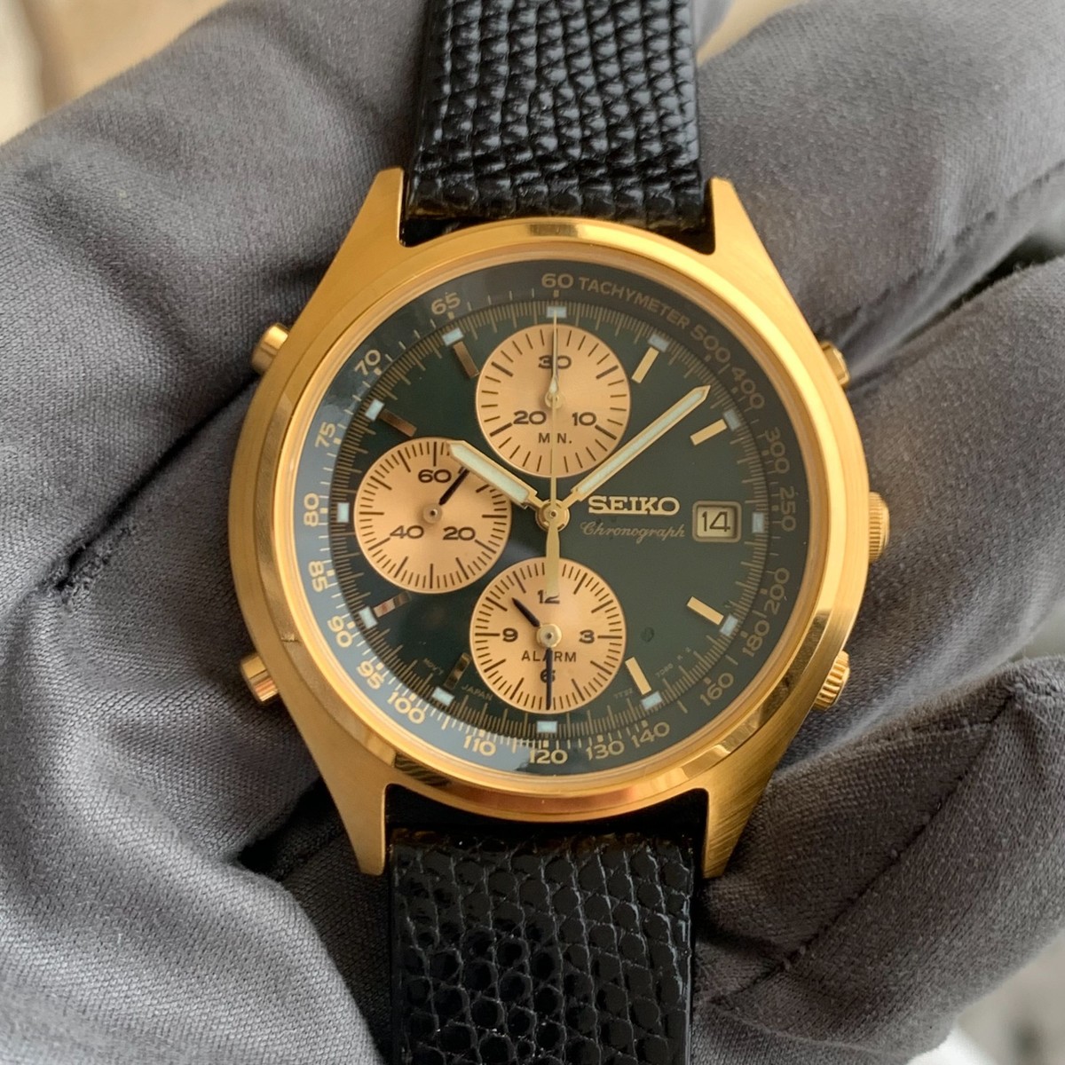 Seiko Green Dial Gold Tone Quartz 39mm Chronograph - NOS | eBay