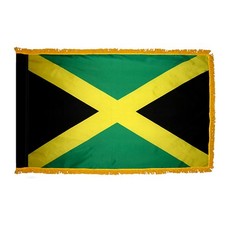 Jamaica 3ft. x 5ft. Indoor Nylon Flag w/ Pole Sleeve  Gold Fringe