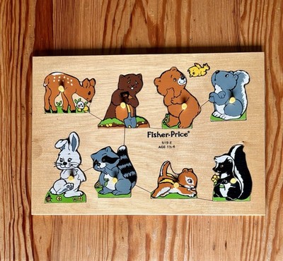 Animal Friends Waldtiere Fisher-Price Holzpuzzle Steckpuzzle Vintage 519-E