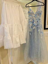 Light Blue Sleeveless Lace Appliqu Sequin Tulle A-Line Maxi Dress