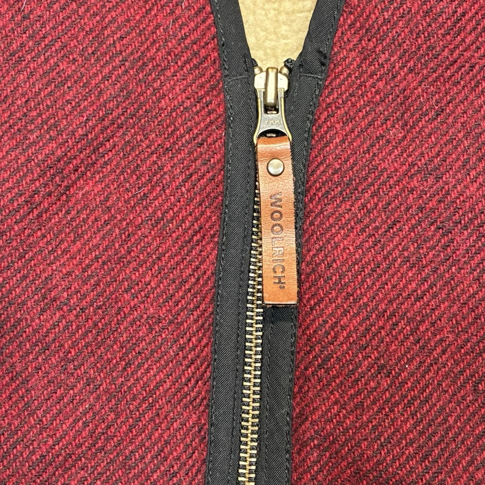 VTG Woolrich Vest Mens Large Red Black Wool Sherpa Lined Zip Lumberjack Outdoor - Image 4 of 4