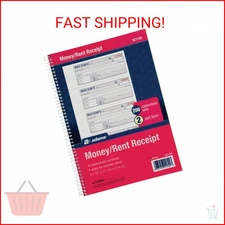 Adams Money and Rent Receipt Book, 2-Part Carbonless, 7-5/8" x 11", Spiral Bound