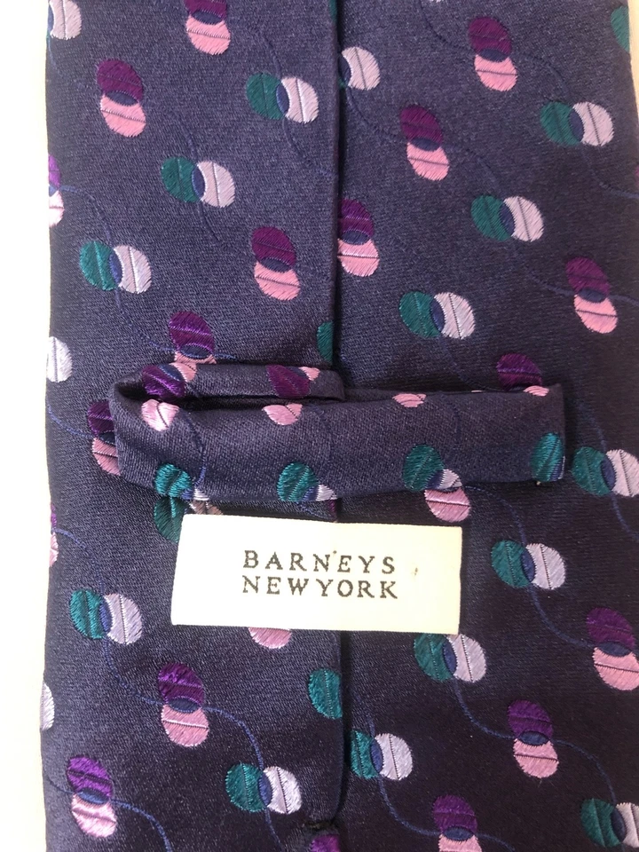 Corbata Barney’s New York~Multicolor (Púrpura y Rosa) 100% Seda~Hecha a Mano en Italia Foto 3 de 4
