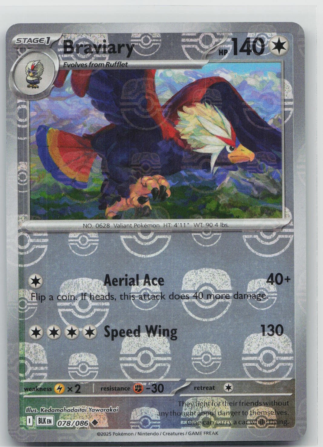 NM Braviary (Master Ball Pattern) 078/086 Holo Uncommon Black Bolt Pokemon