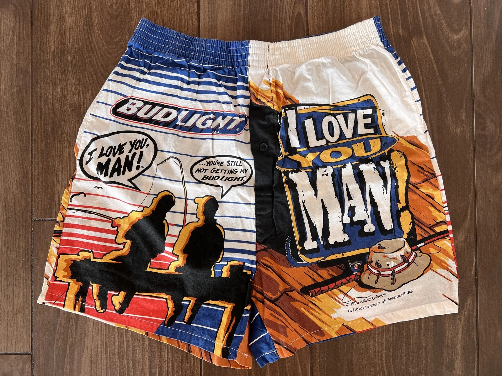 Vintage Bud Light Shorts Mens Medium I Love You Man 90s Fishing Beer Promo 1996