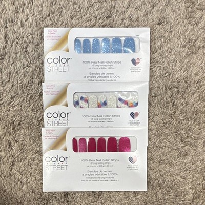 Color Street Nail Polish Strips 3-Pack Blue Pink Multicolor Glitter FMC233