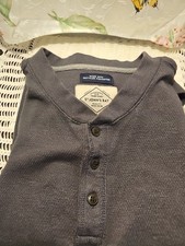 Mens Henley Shirt Long Sleeve Crew L Charcoal Heather Brushed Cotton