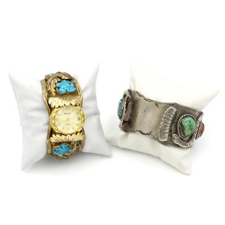 Southwest Sterling Turquoise Coral Motif 6.75 to 7 Watch Cuffs Lot of 2 #S5599 3