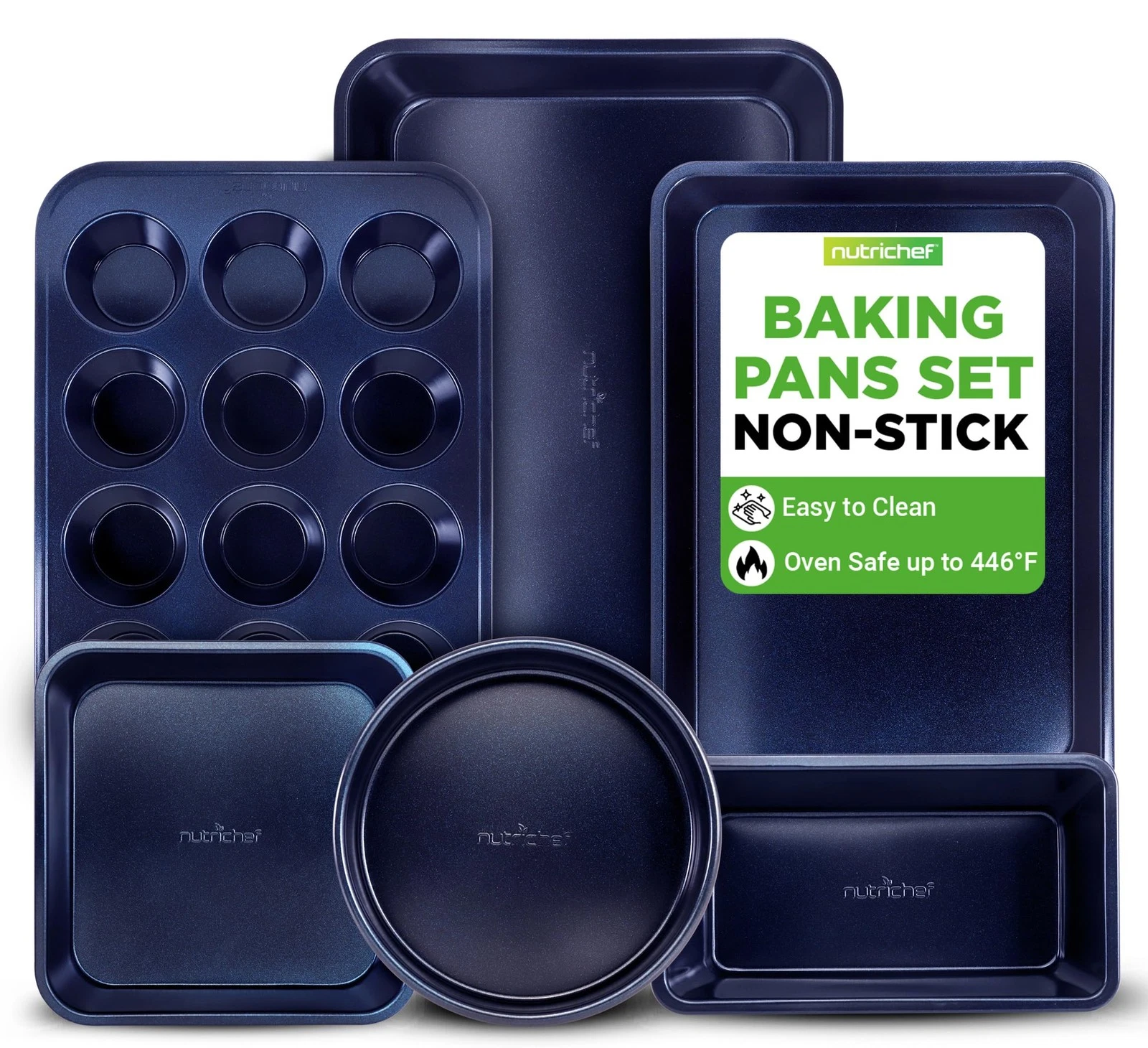 NutriChef 6-Piece Nonstick Baking Pans - Carbon Steel Non 6 set, Blue Diamond
