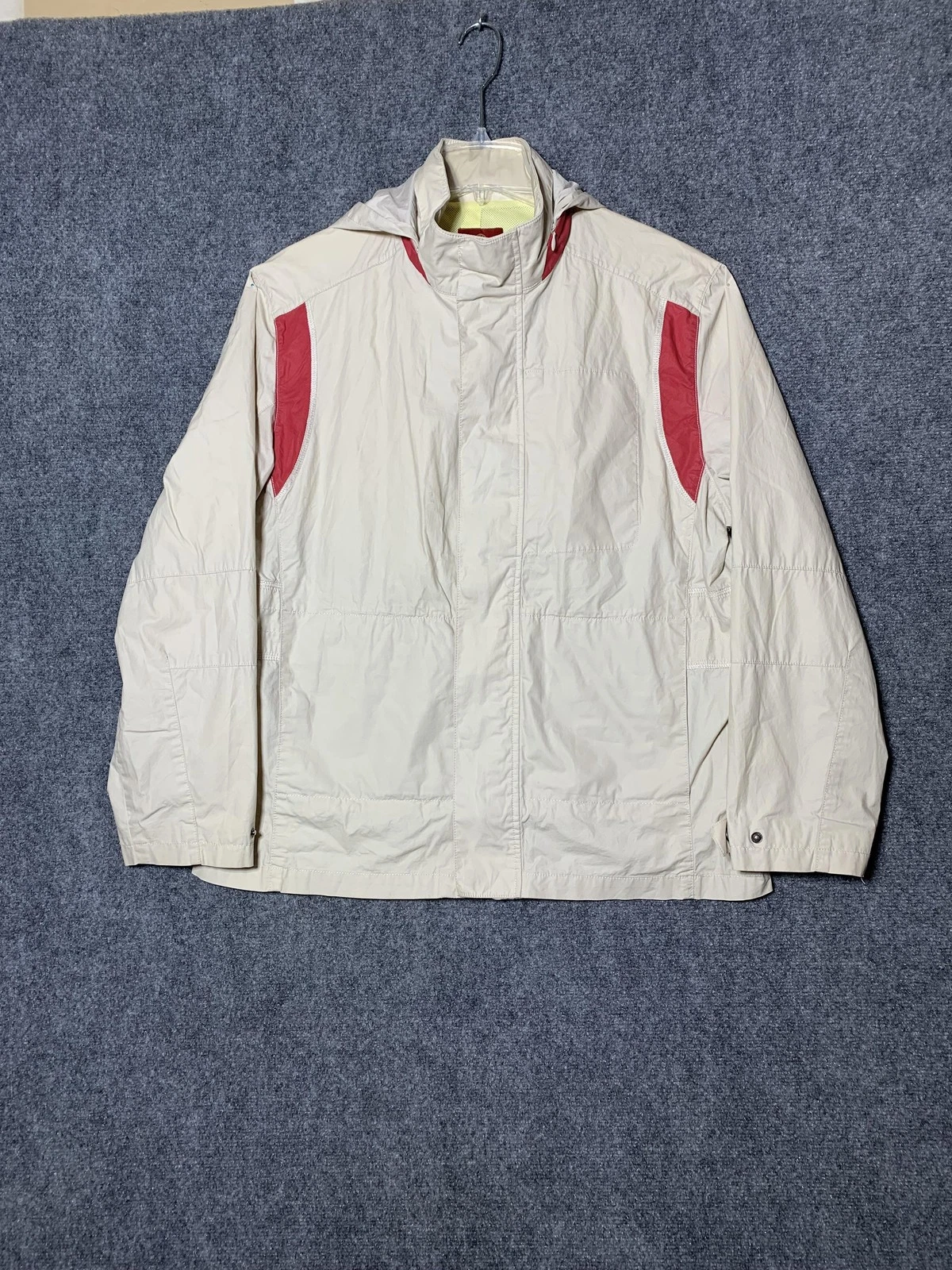 Cole Haan Jacket Mens Large Beige Hooded Mesh Lined Lightweight Windbreaker Red