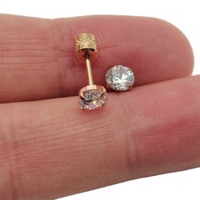 Real 18K Rose Gold Filled Classic 5mm Round Cubic Zirconia CZ Stud Post Earrings
