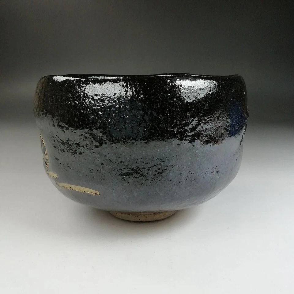 Tazones de té diseño de rueda hidráulica negro Raku tazón de té Rakunyu con caja original Foto 3 de 4