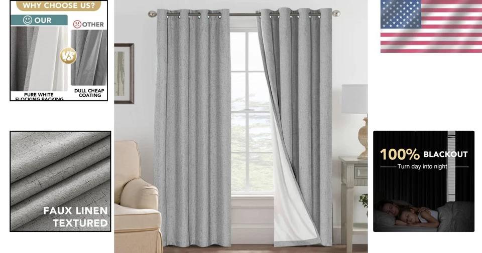 Linen Blackout Curtains 84 Inches Long, 100% Absol - Image 2 of 4