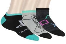 PlayStation Adult Logo  Controller 3 Pack No Show Ankle Socks