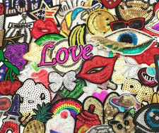 12 Piece Iron-on Sequins Patch Set - Assorted Sizes - Embroidered Mixed