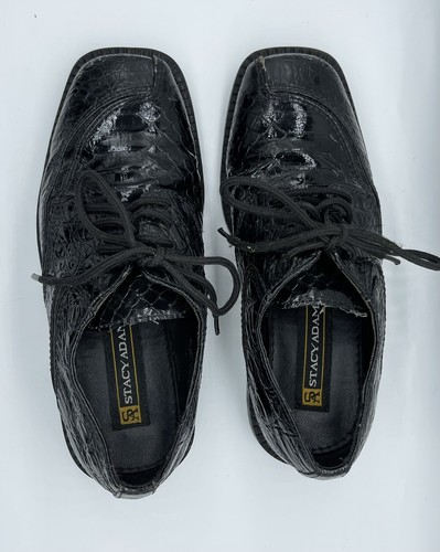 Stacy Adams Boys Oxfords Dress Shoes Black Snakeskin Design 1M Black Youth Kids - Picture 4 of 11