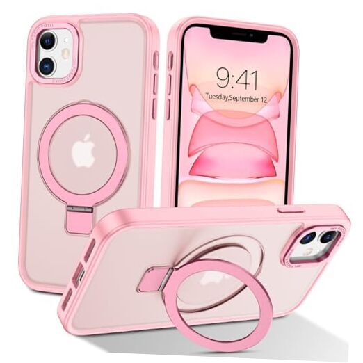 for iPhone 11 Case with Ring Stand[Compatible with Magsafe], Translucent Pink