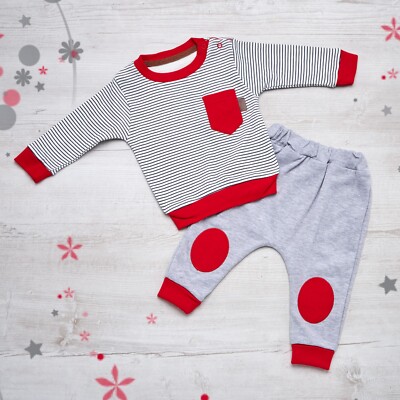 Jungen Trainingsanzug für Baby gestreift Sweatshirt und Hose mit Patches FR9143